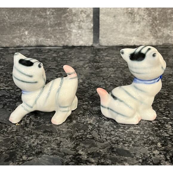Vtg 50s 60s Lipper & Mann 2 Porcelain Striped Kittens Japan Missing Mom & Leash - Picture 4 of 13